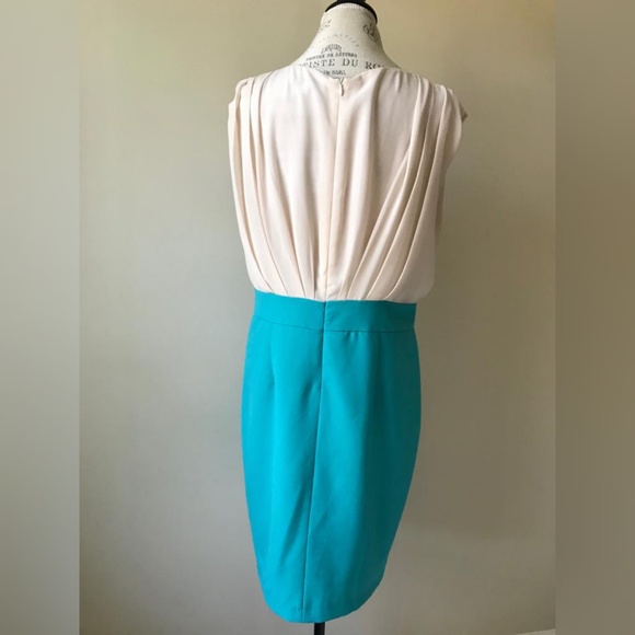 Joy Joy | Cream + Aqua Color Block Sheath Dress - Picture 7 of 8